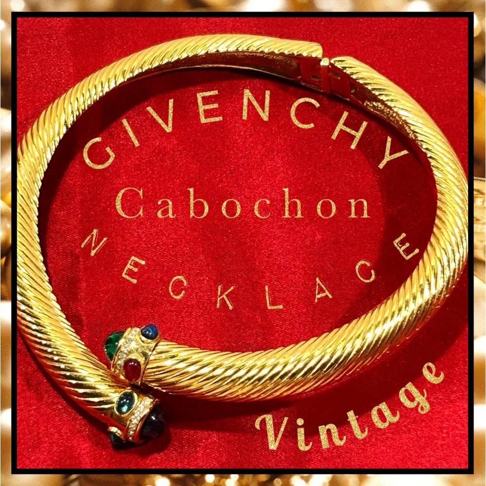 GIVENCHY Vintage Cabochon Goldtone Statement Necklace